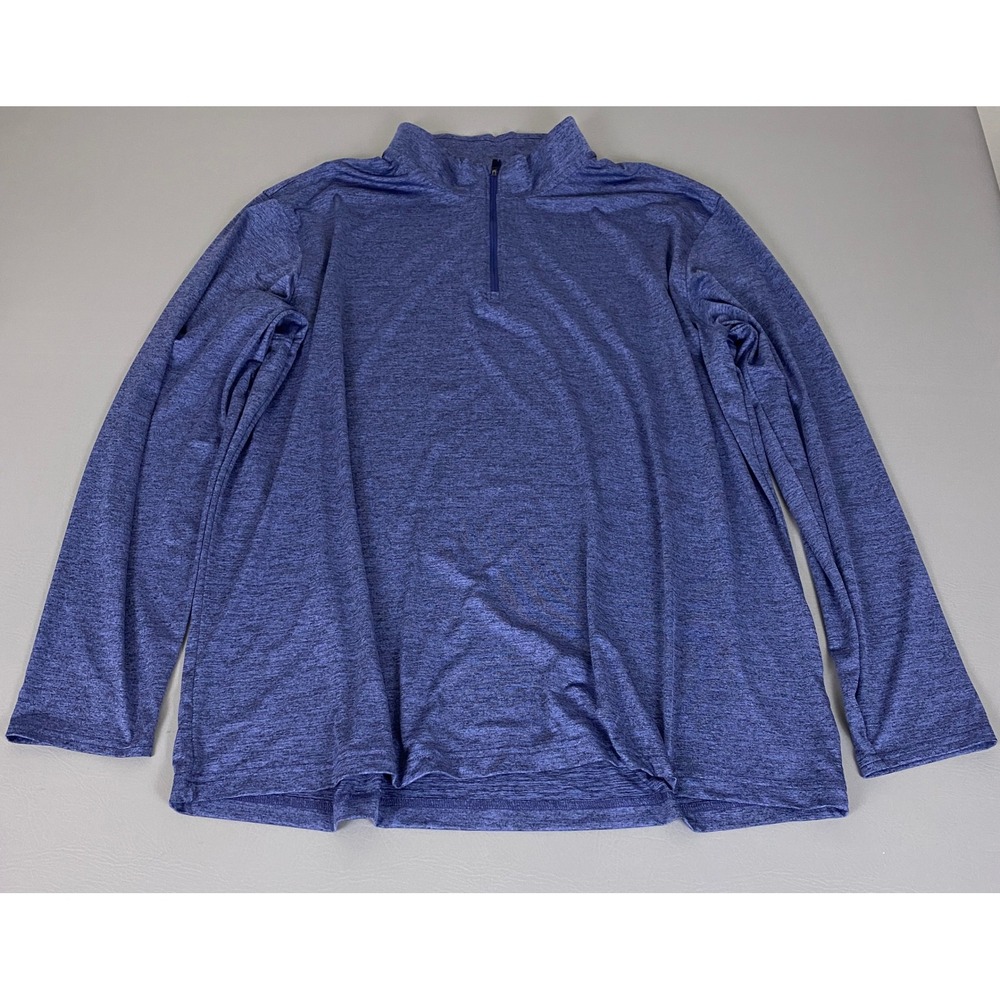Lands End Pullover Active Shirt Men's Size XXL Blue Heather 1/4 Zip Long Sleeve